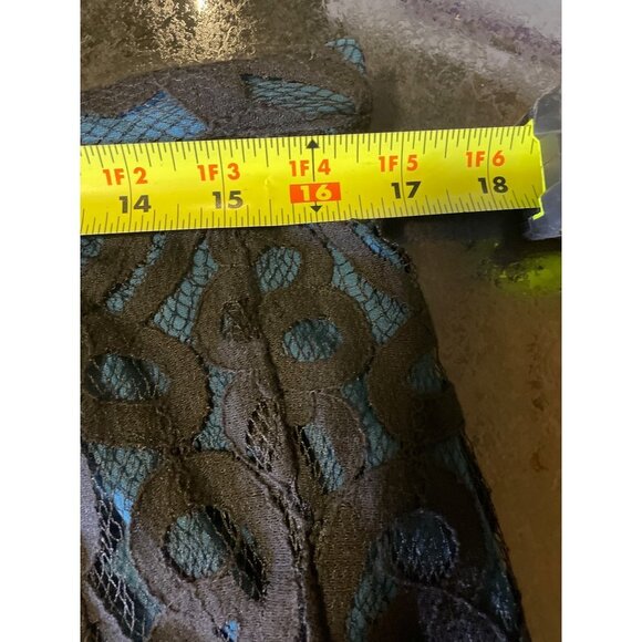 Coldwater Creek Teal Midi Skirt with Black Lace Overlay Skirt Sz 14P - Picture 7 of 9